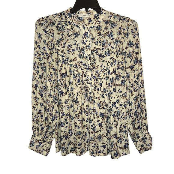 Mango Floral Ruffle Metallic Thread Button Front Coqutte Prairie Blouse Size 8 - Picture 1 of 4